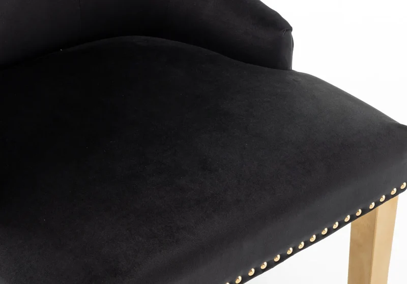 Chaise capitonnée velours noir tête de lion dorée - Lion x2