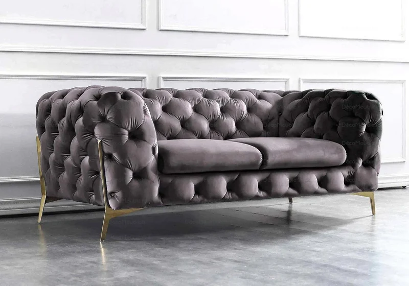 Canapés 3+2+1 chesterfield gris PACO