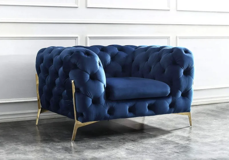 Canapés 3+2+1 chesterfield bleu PACO