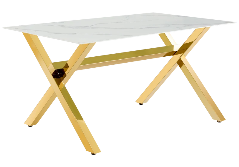Table marbre blanc et 4 chaises X dorées - Cross