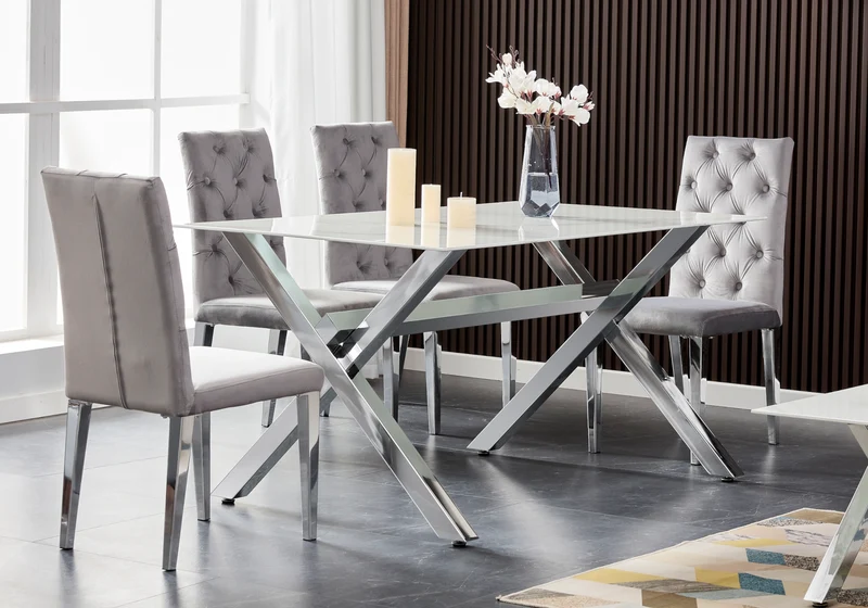 Chaise velours capitonnée noir pieds argent - Neva x4