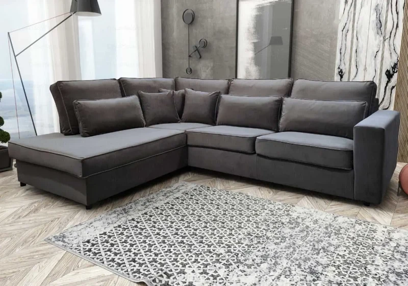 Canapé angle velours gris vintage - Lea