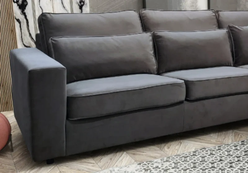 Canapé angle velours gris vintage - Lea