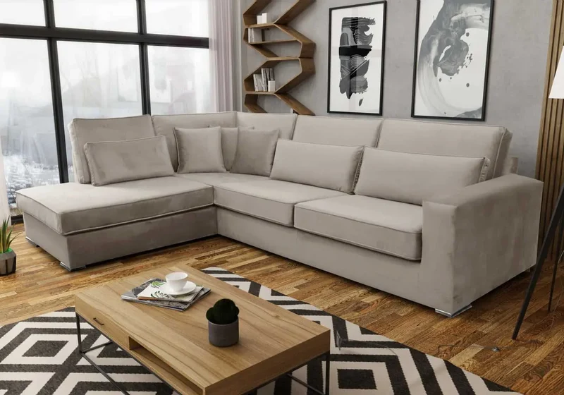 Canapé angle velours beige - Lea