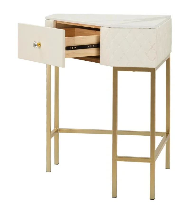 Console blanche avec cadre doré – Angie Design élégant avec plateau en marbre