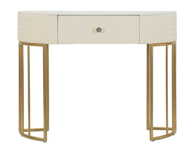 Console blanche avec pieds dorés – Entrée moderne Sharon avec plateau en marbre