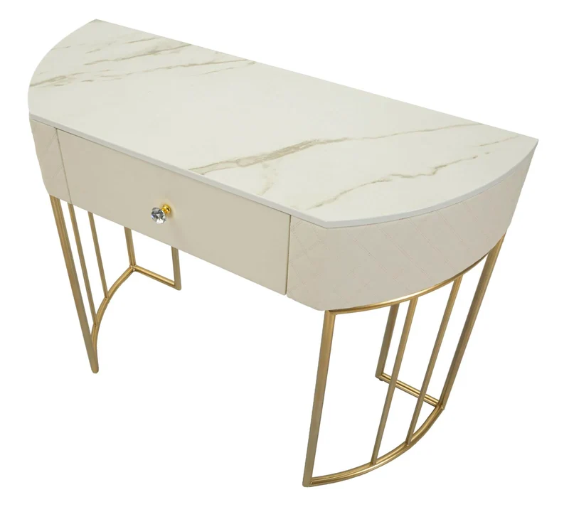 Console blanche avec pieds dorés – Entrée moderne Sharon avec plateau en marbre