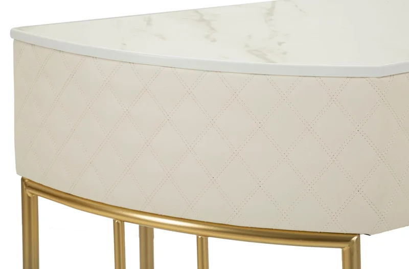 Console blanche avec pieds dorés – Entrée moderne Sharon avec plateau en marbre