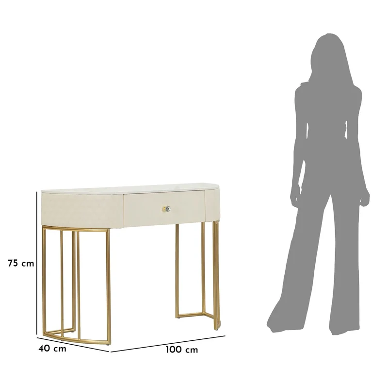 Console blanche avec pieds dorés – Entrée moderne Sharon avec plateau en marbre