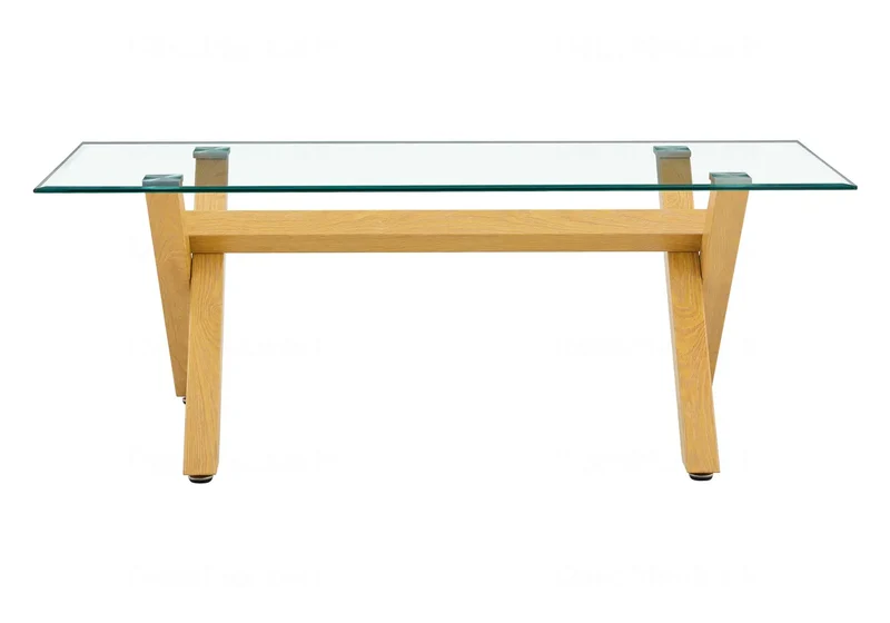 Table basse verre trempé pieds X bois - Cross