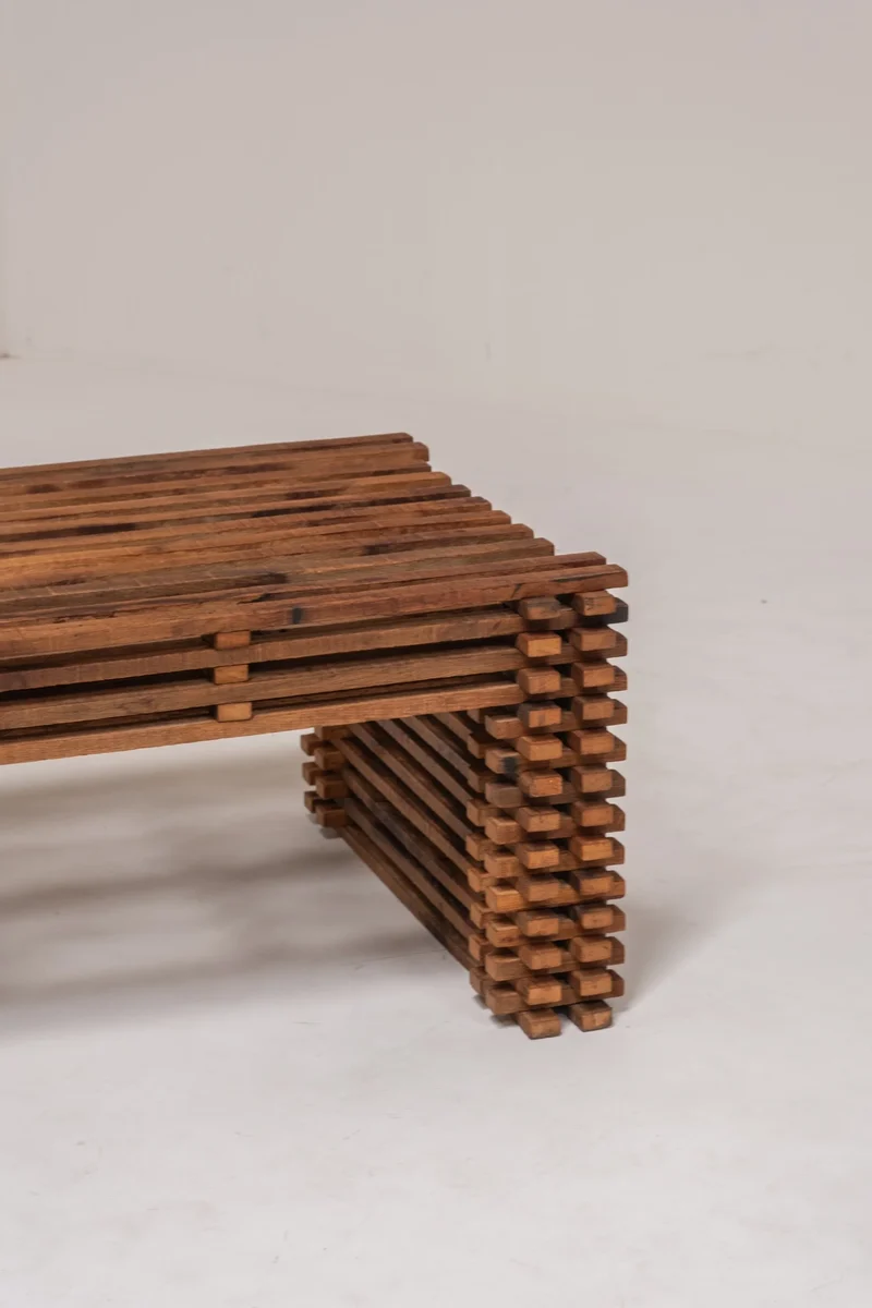 Vintage Wooden Slatted Coffee Table – Sculptural Design, 1970s