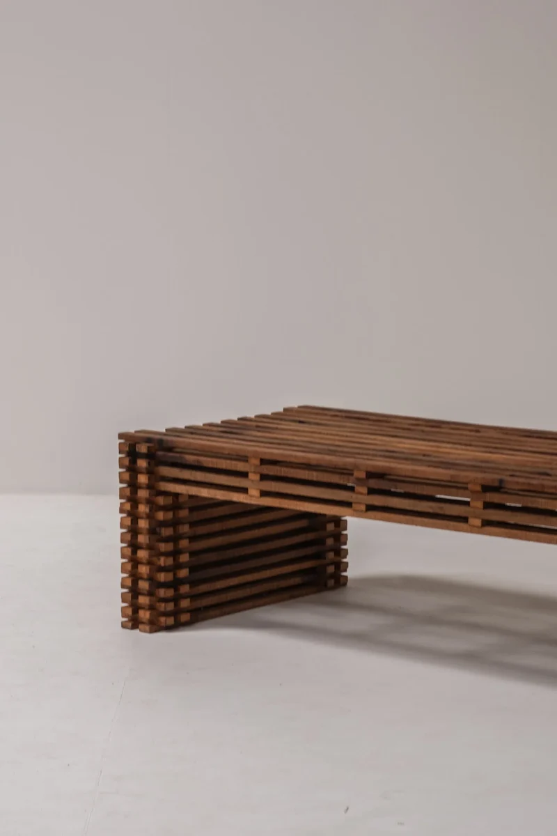 Vintage Wooden Slatted Coffee Table – Sculptural Design, 1970s