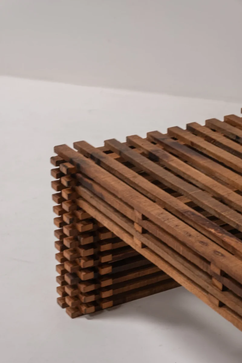 Vintage Wooden Slatted Coffee Table – Sculptural Design, 1970s