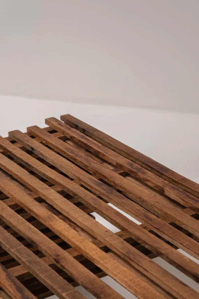 Vintage Wooden Slatted Coffee Table – Sculptural Design, 1970s