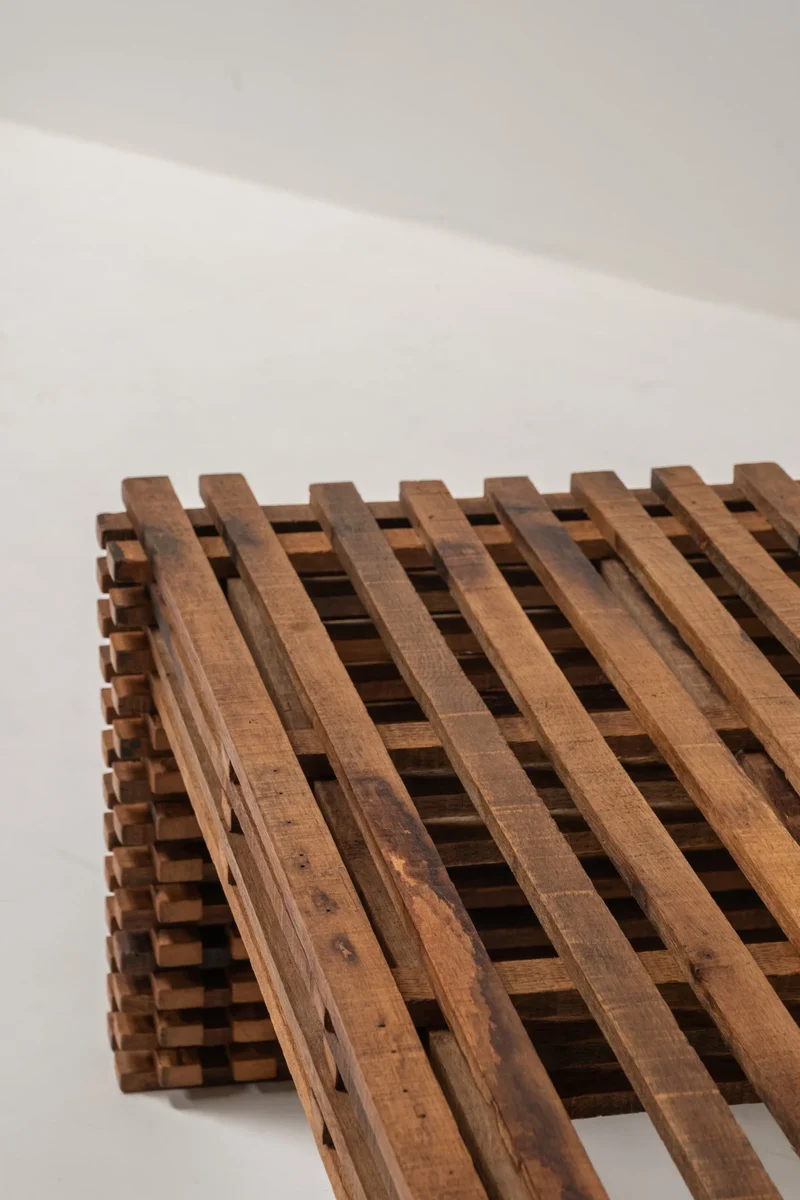 Vintage Wooden Slatted Coffee Table – Sculptural Design, 1970s