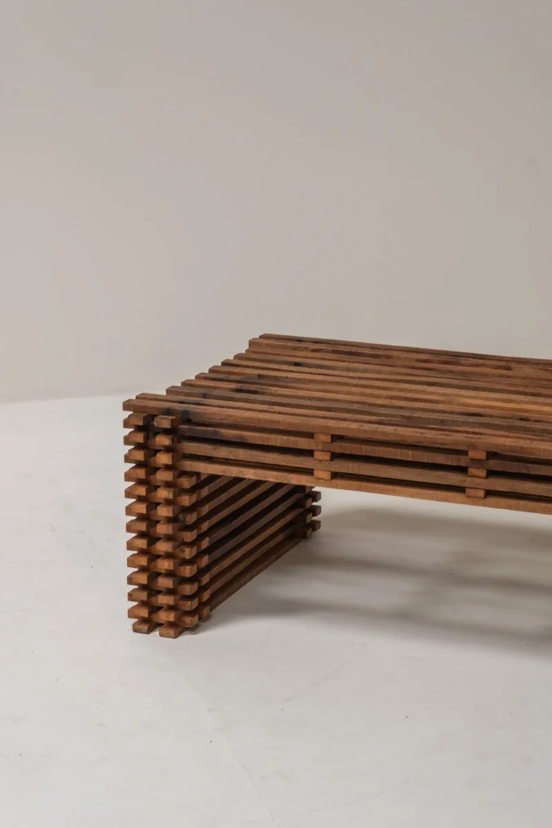 Vintage Wooden Slatted Coffee Table – Sculptural Design, 1970s