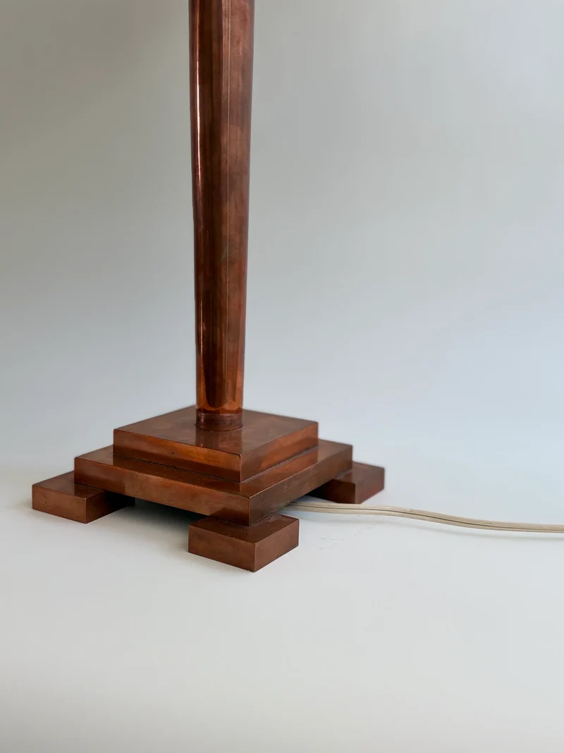 Vintage Art Deco Copper Column Table Lamp, Belgium, 1930s