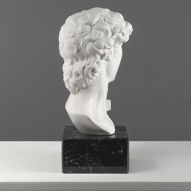 Buste de David par Michel-Ange sur Socle en Marbre Noir (Grand Modèle)