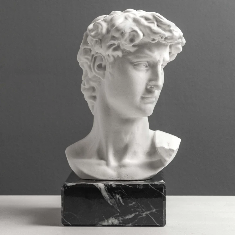 Buste de David par Michel-Ange sur Socle en Marbre Noir (Petit Modèle)