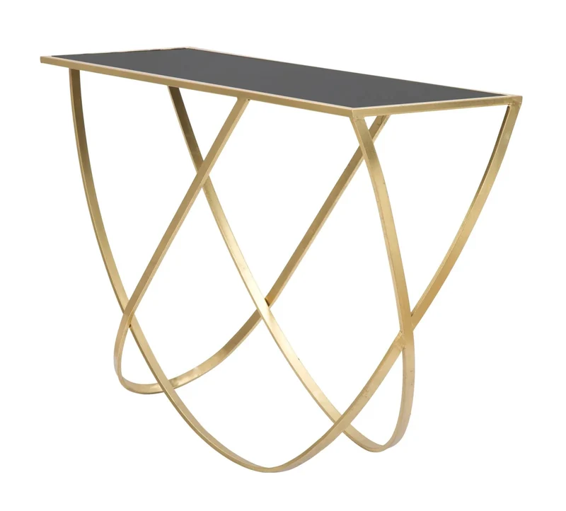 Console en verre avec piètement en métal doré – Table d'entrée moderne