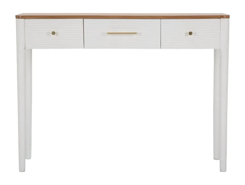 Console rectangulaire en bois blanc avec 3 tiroirs