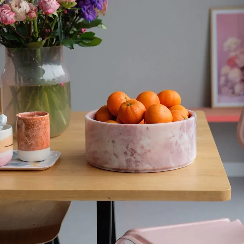 Corbeille à Fruits en Marbre Rose et Beige