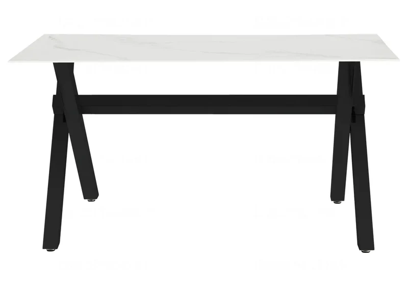 Table à manger marbre blanc pieds X noirs - Cross