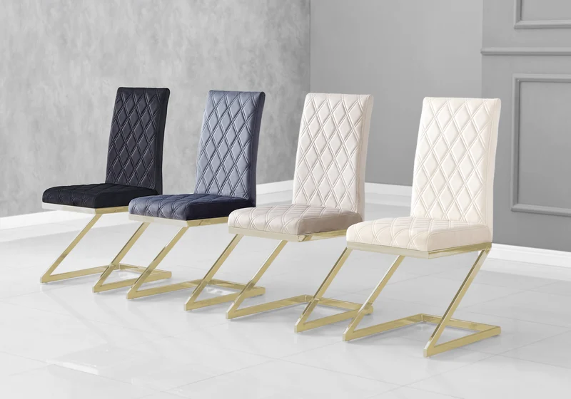 Chaise velours taupe pied en Z doré - Zelia x6
