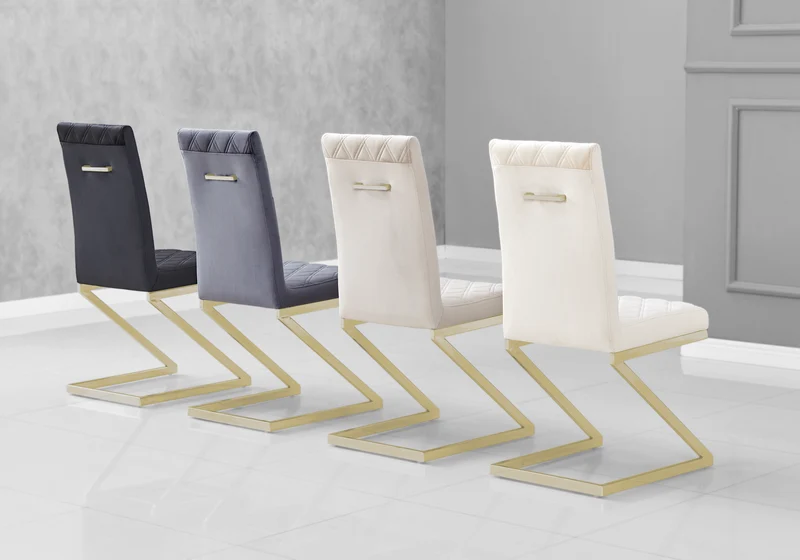 Chaise velours taupe pied en Z doré - Zelia x6