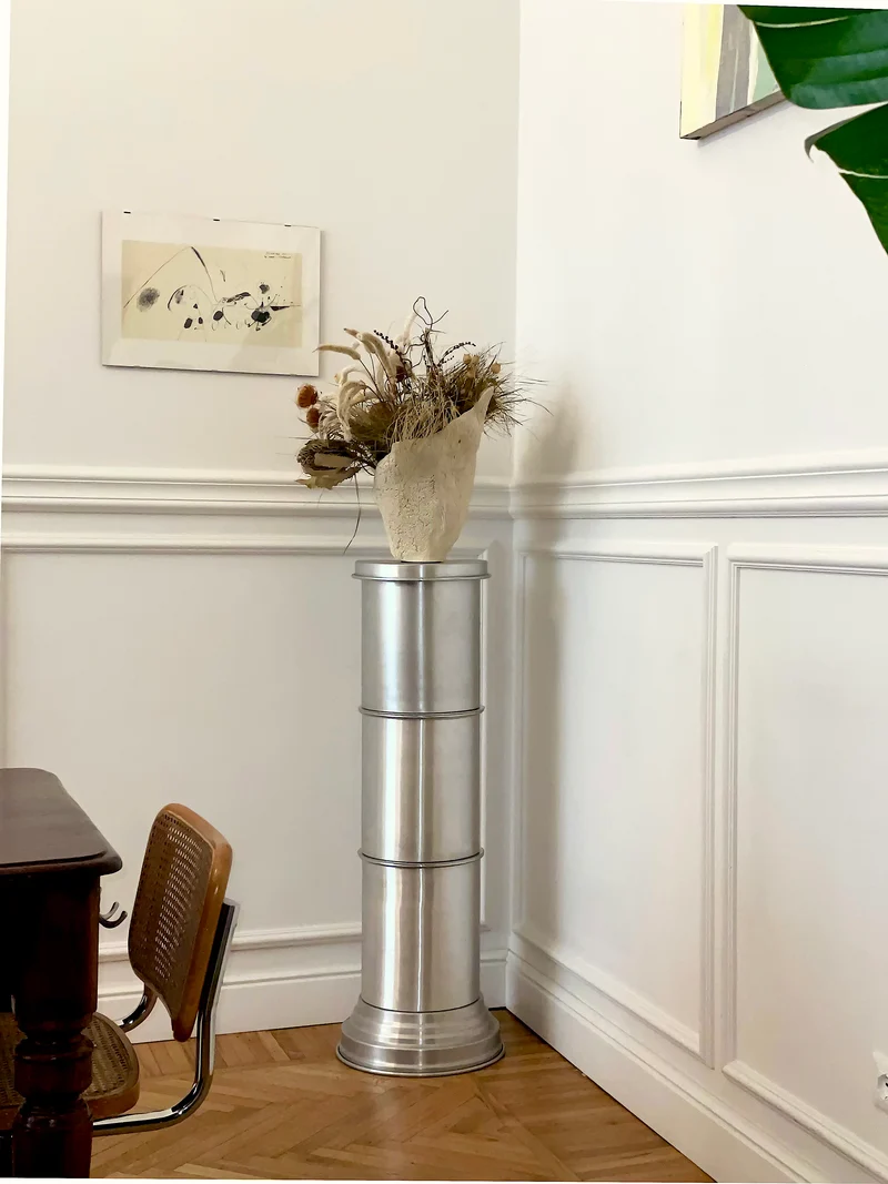 Art Deco End Tables in Metal - Brushed Aluminum Columns Collection