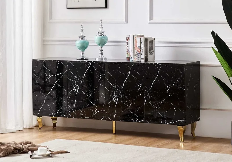 Buffet marbre noir laqué doré - Axel