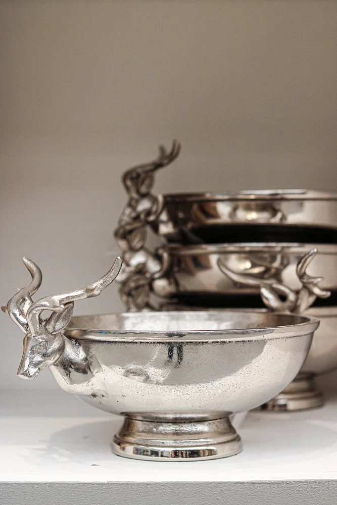 Coupe Centre de Table Argentée avec Poignées Têtes de Cerf