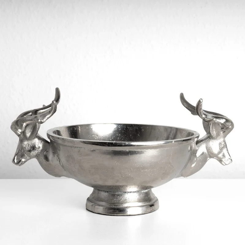 Coupe Décorative Argentée avec Poignées Têtes de Cerf (Petite)