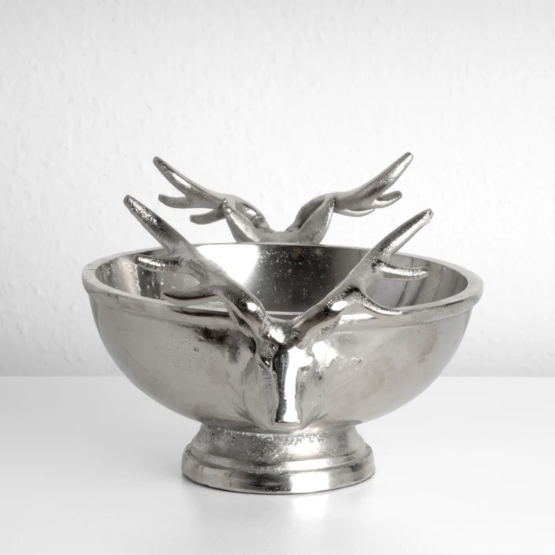 Coupe Décorative Argentée avec Poignées Têtes de Cerf (Petite)