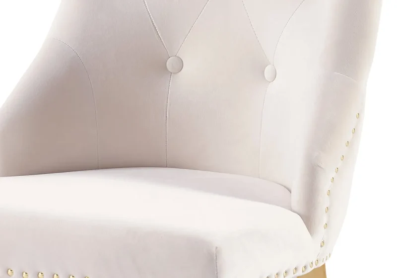 Chaises cloutées en velours écru et anneau doré - Lara x4
