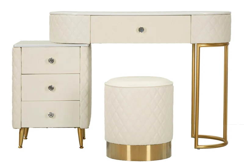 Bureau blanc avec tabouret assorti – Mobilier de chambre Sharon avec plateau en marbre