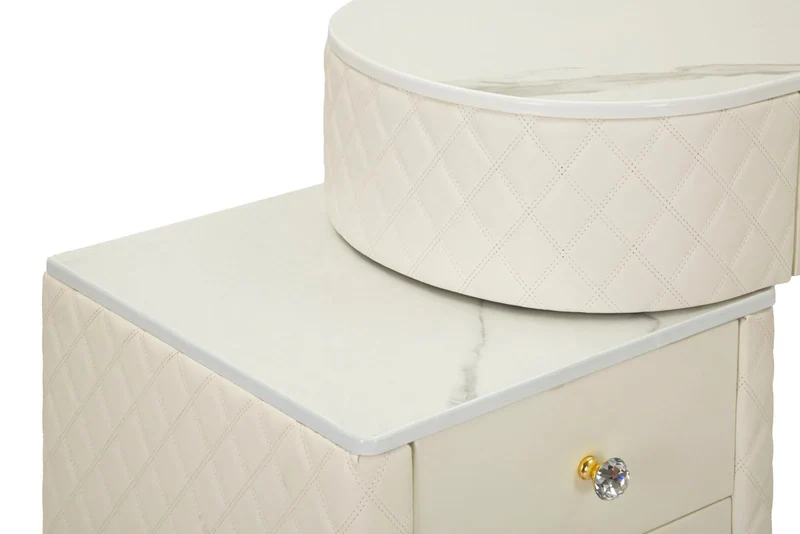 Bureau blanc avec tabouret assorti – Mobilier de chambre Sharon avec plateau en marbre