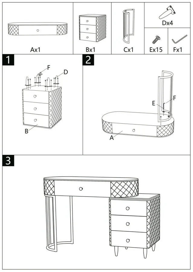Bureau blanc avec tabouret assorti – Mobilier de chambre Sharon avec plateau en marbre