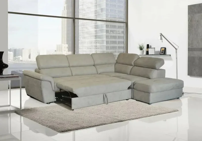 Canapé d'angle modulable en tissu gris - Foxy