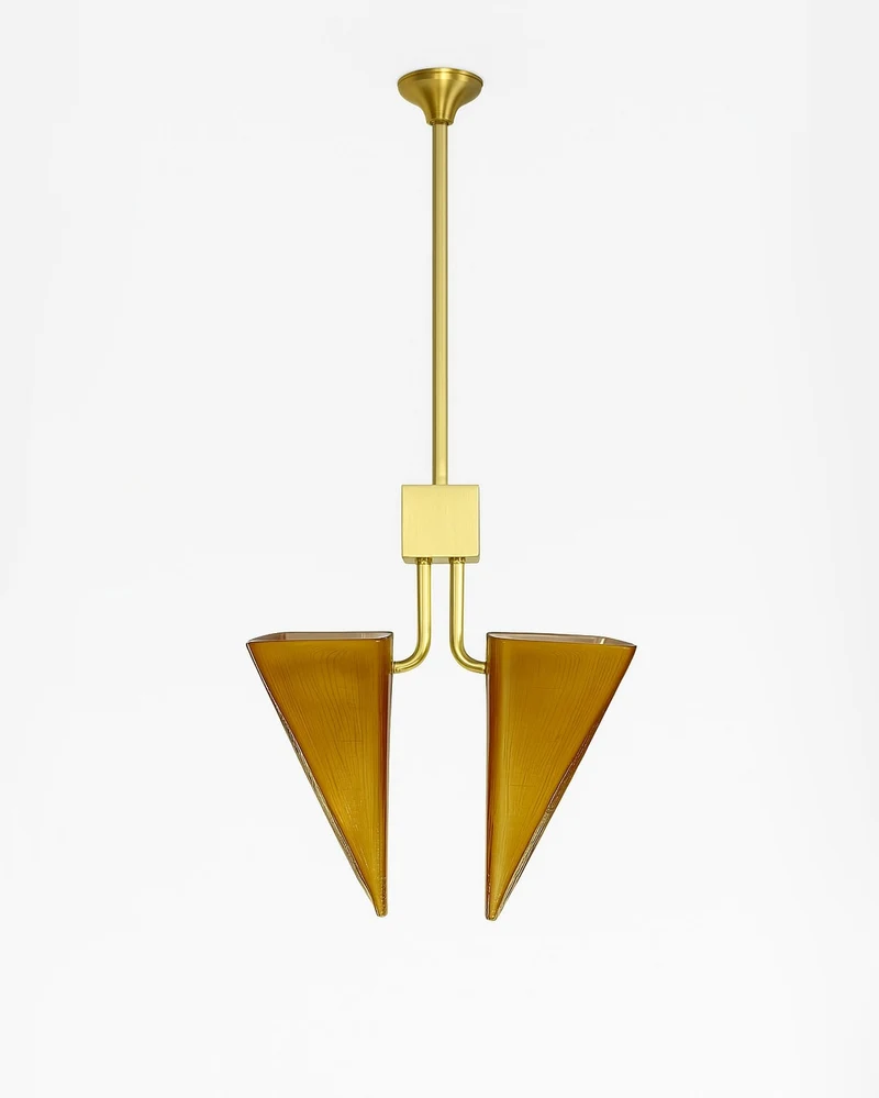 Solstice Blown Trapezoidal Shaped Glass and Brass Metal Hardware Pendant Lamp