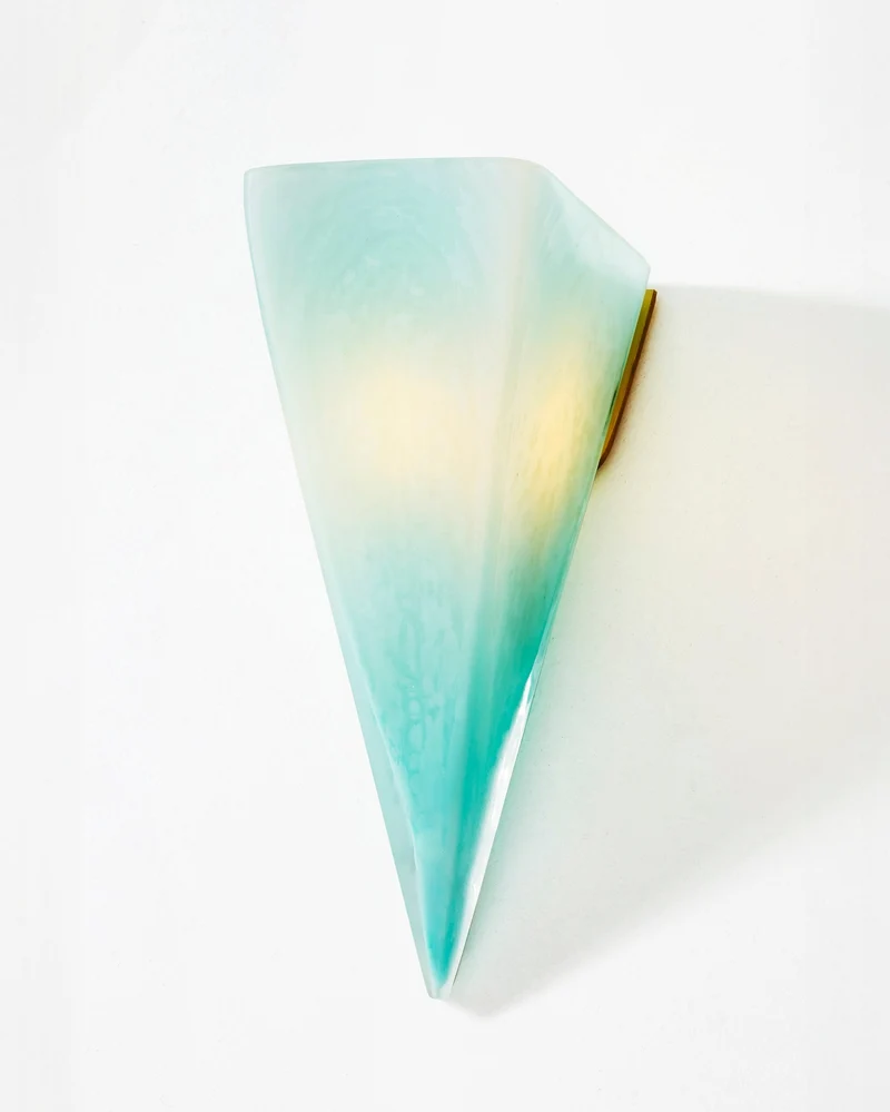 Solstice Blown Trapezoidal Shaped Glass and Brass Metal Hardware Pendant Lamp