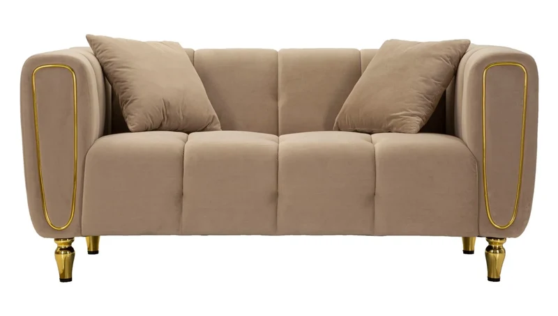 Canapé en velours gris avec coussins – Canapé 2 places Alma