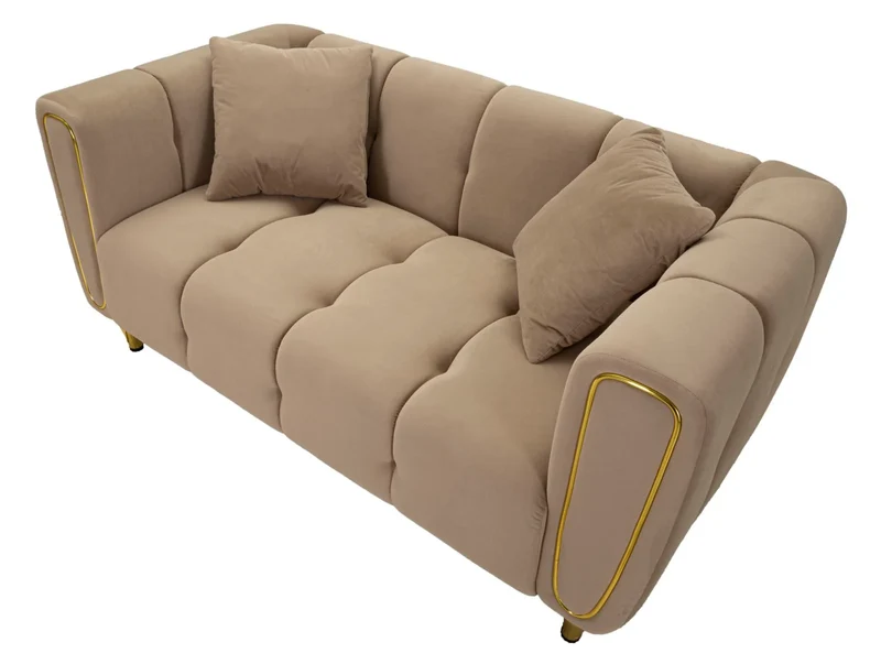 Canapé en velours gris avec coussins – Canapé 2 places Alma