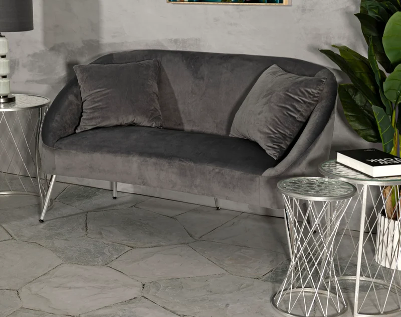 Canapé en velours gris graphite avec coussins – Canapé 2 places Silvery