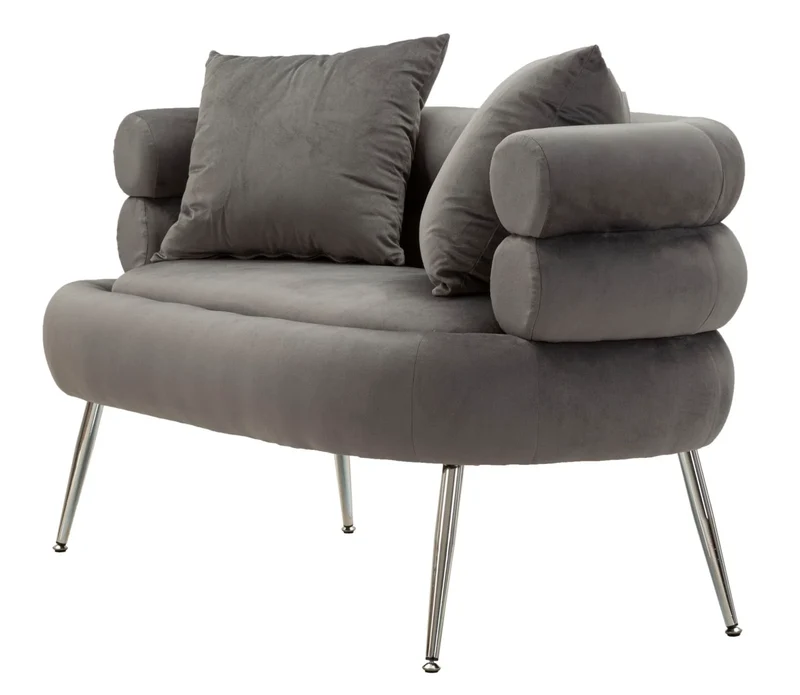 Canapé en velours gris graphite avec coussins – Canapé 2 places Silvery Plus