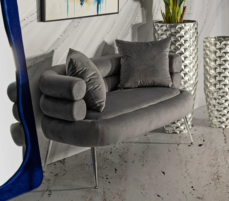Canapé en velours gris graphite avec coussins – Canapé 2 places Silvery Plus