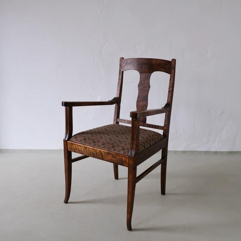 Set of 2 Biedermeier Satin Birch Armchairs, Sweden