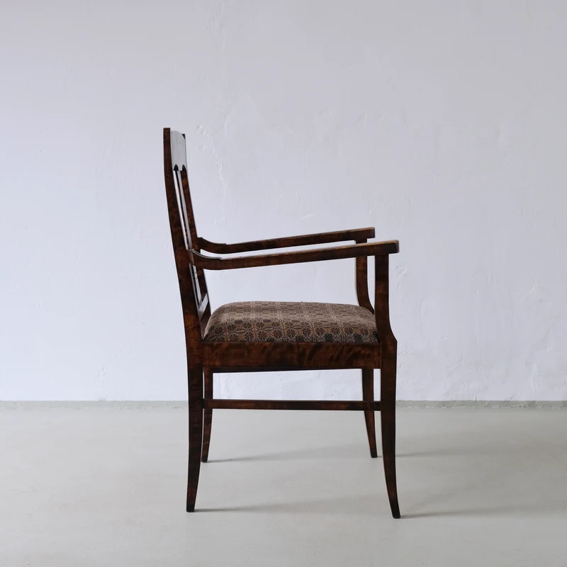 Set of 2 Biedermeier Satin Birch Armchairs, Sweden