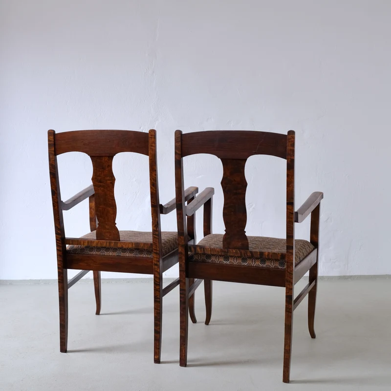 Set of 2 Biedermeier Satin Birch Armchairs, Sweden