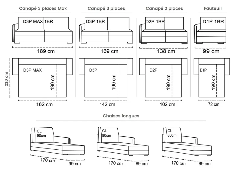 Canapé droit convertible en tissu microfibre bleu - Sylla
